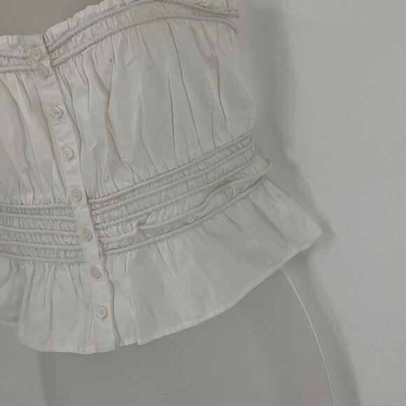 Madewell White Smocked Button-Down Peplum Top Small 100% Cotton Tank READ - Picture 15 of 15